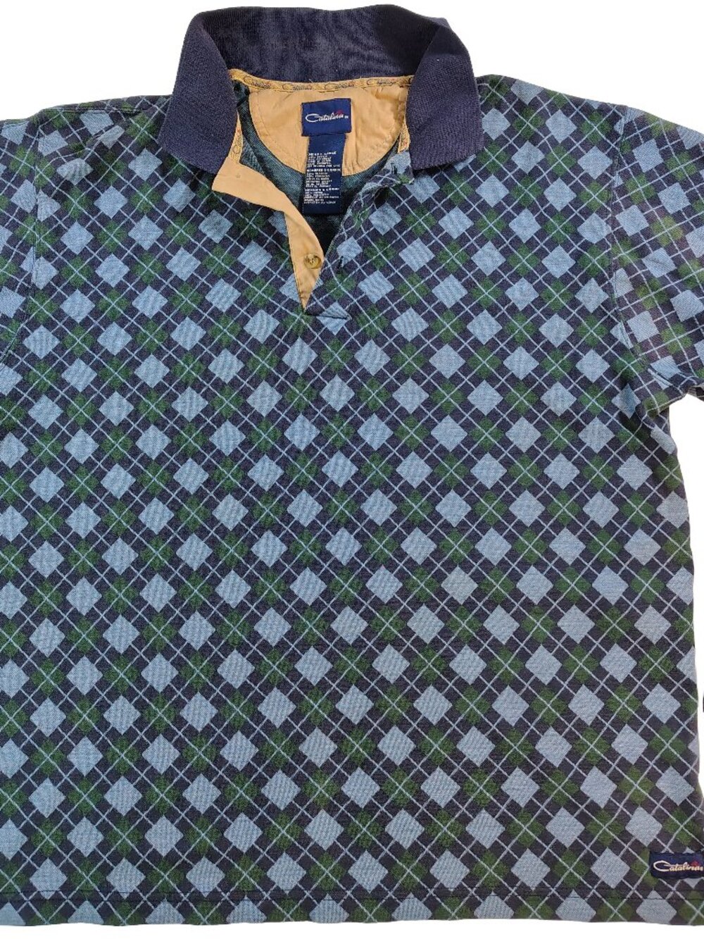 Men's Rare 80's Vintage Large Long Sleeve Catalina Diamond Graphic Polo